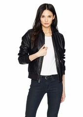 Levi's Women's Two-Pocket Faux Leather Hooded Bomber Jacket black Extra Small
