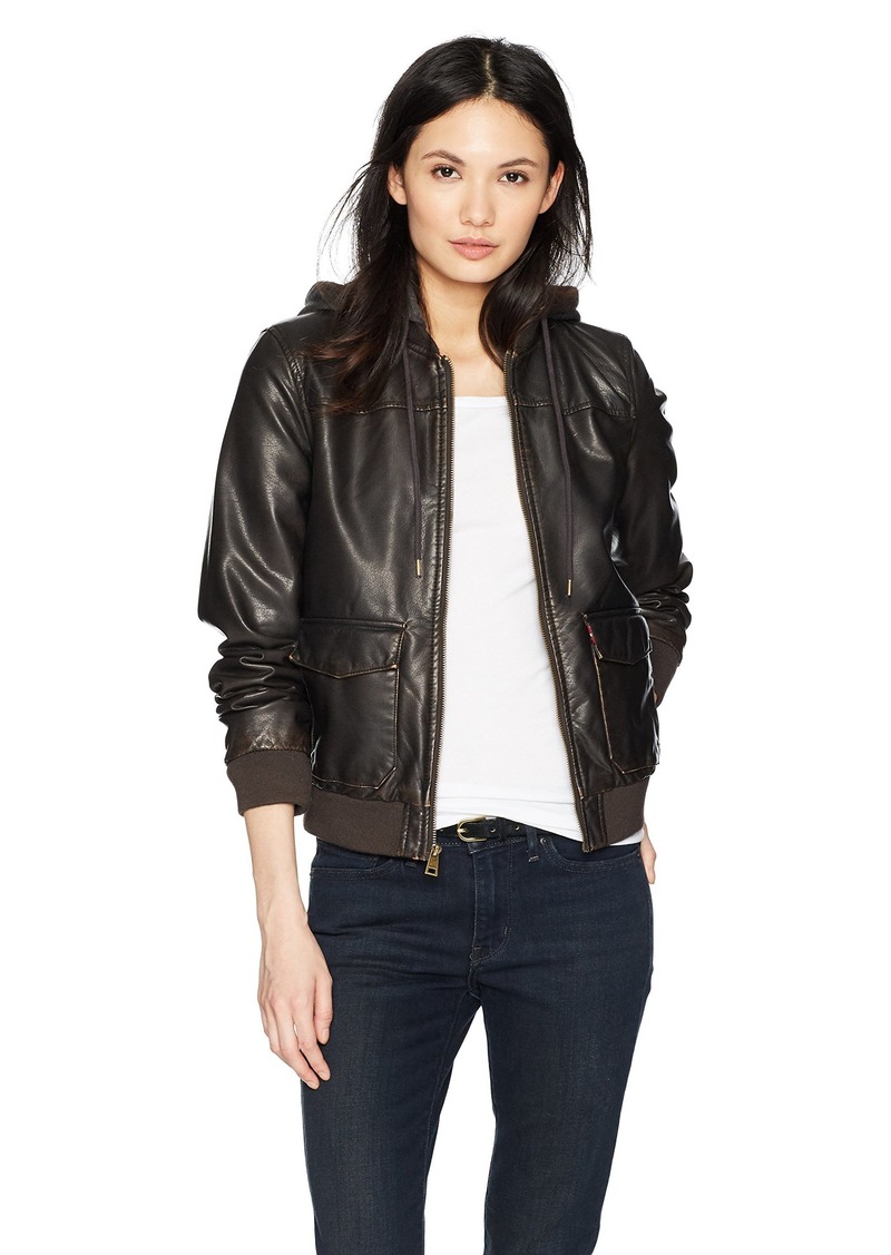 Levi's Levi's Women's Two-Pocket Faux Leather Hooded Bomber Jacket With