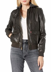 Levi's Women's Two-Pocket Faux Leather Hooded Bomber Jacket with Sherpa