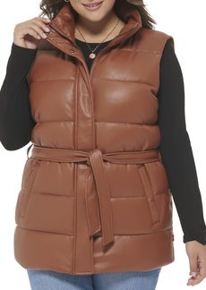 Levi's Women's Vegan Leather Puffer Vest Camel with Belt