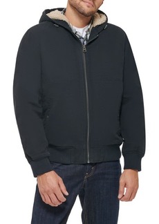 levi's Workwear Faux Shearling Lined Cotton Canvas Hooded Jacket in Navy at Nordstrom