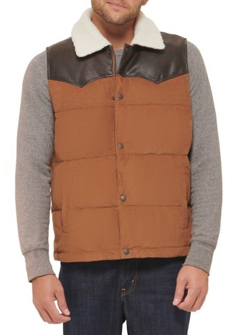 levi's Yellowstone Western Puffer Vest with Faux Shearling & Faux Leather Trim
