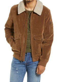 levi's Faux Suede Aviator Bomber Jacket with Removable Faux Shearling Collar in Cognac/Cream at Nordstrom