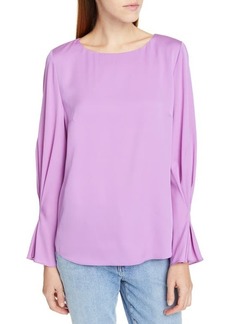 Lewit Gathered Sleeve Stretch Silk Top in Purple Iris at Nordstrom