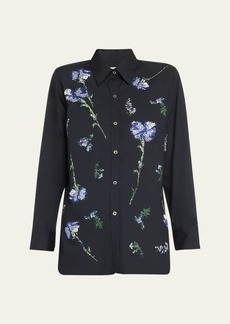 Libertine Cecil Beaton Button-Front Shirt with Blue Carnation Crystal Detail