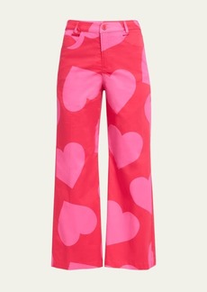 Libertine Pinky Red Heart Cropped Wide Leg Pants