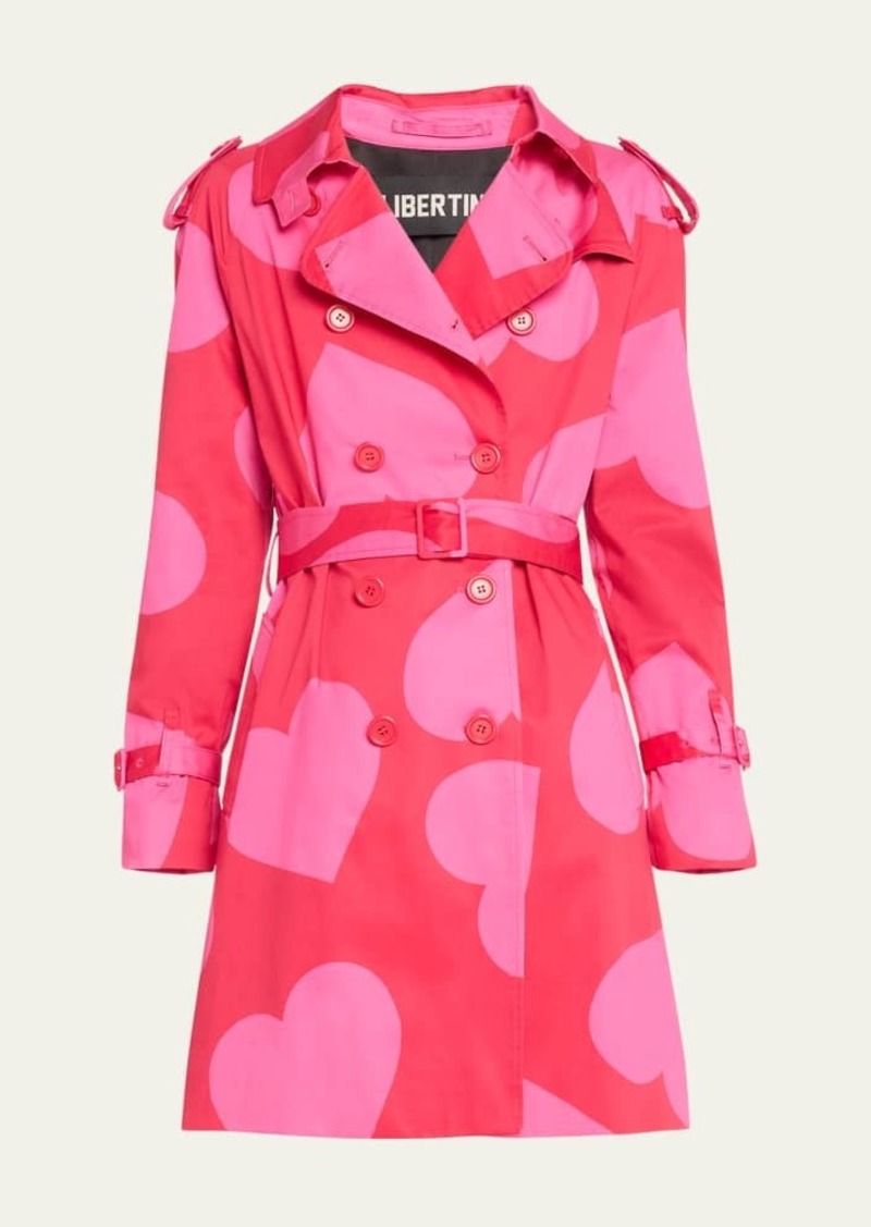 Libertine Pinky Red Heart Double-Breasted Belted Trench Coat