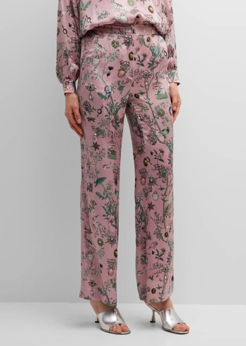 Libertine Pauline De Rothschild-Print Wide-Leg Silk Pants