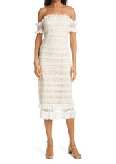 LIKELY Milaro Off the Shoulder Lace Midi Dress in Ivory at Nordstrom
