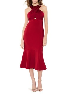 LIKELY Solei Crossover Neck Midi Dress