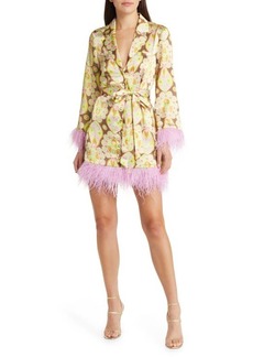 LIKELY Virginia Floral Feather Trim Long Sleeve Coat Minidress