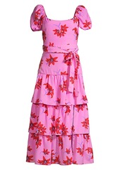 LIKELY Lottie Puff-Sleeve Floral Midi Dress