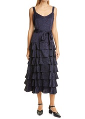 LIKELY Animal Print Tiered Midi Dress in Navy at Nordstrom