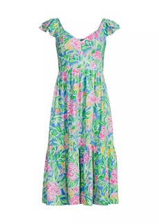 Lilly Pulitzer Bayleigh Floral Flutter-Sleeve Midi-Dress