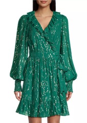 Lilly Pulitzer Birdy Metallic Clip-Dot Ruffle Wrap Dress