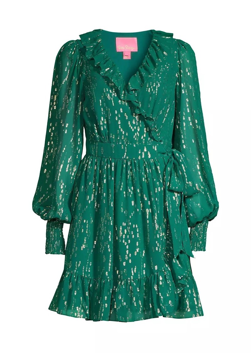 Lilly Pulitzer Birdy Metallic Clip-Dot Ruffle Wrap Dress