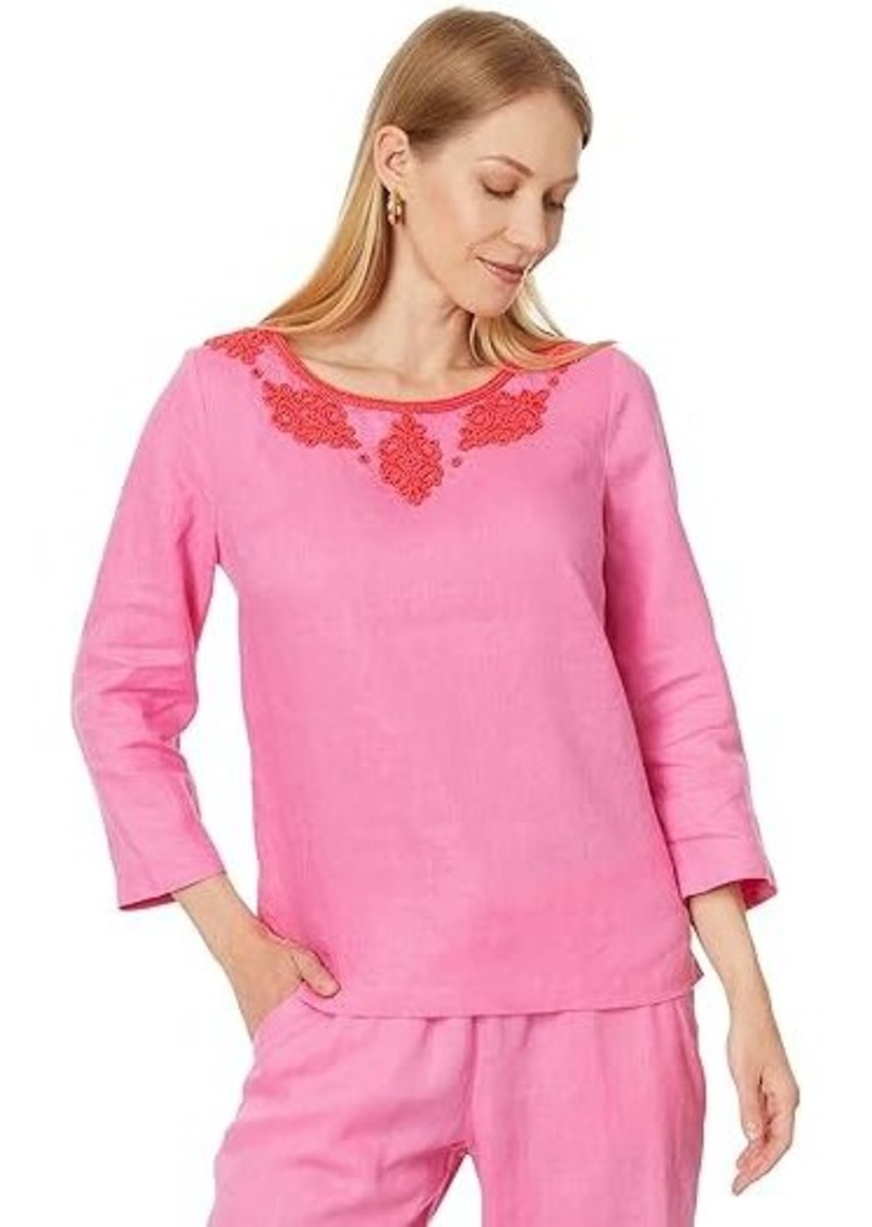 Lilly Pulitzer Elyn Beaded 3/4 Sleeve Linen Top