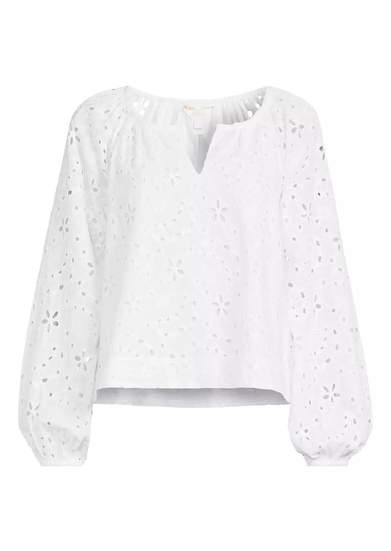 Lilly Pulitzer Maisha Seashell Eyelet Notch Blouse