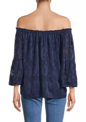 Lilly Pulitzer Nevie Off-The-Shoulder Crepe Swirl Blouse