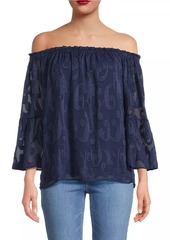 Lilly Pulitzer Nevie Off-The-Shoulder Crepe Swirl Blouse