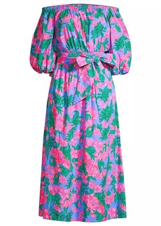 Lilly Pulitzer Shawlee Belted Floral Cotton Midi-Dress