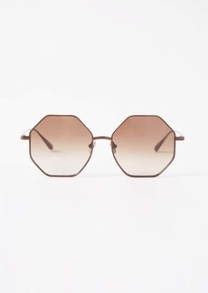 Linda Farrow - Liana Hexagonal Titanium Sunglasses - Womens - Brown