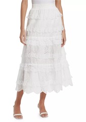 Line & Dot Charm Eyelet Cotton Tiered Midi Skirt