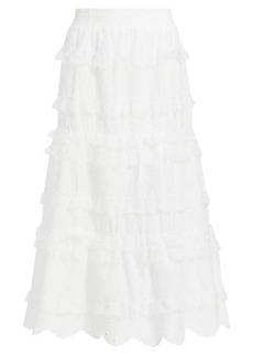 Line & Dot Charm Eyelet Cotton Tiered Midi Skirt