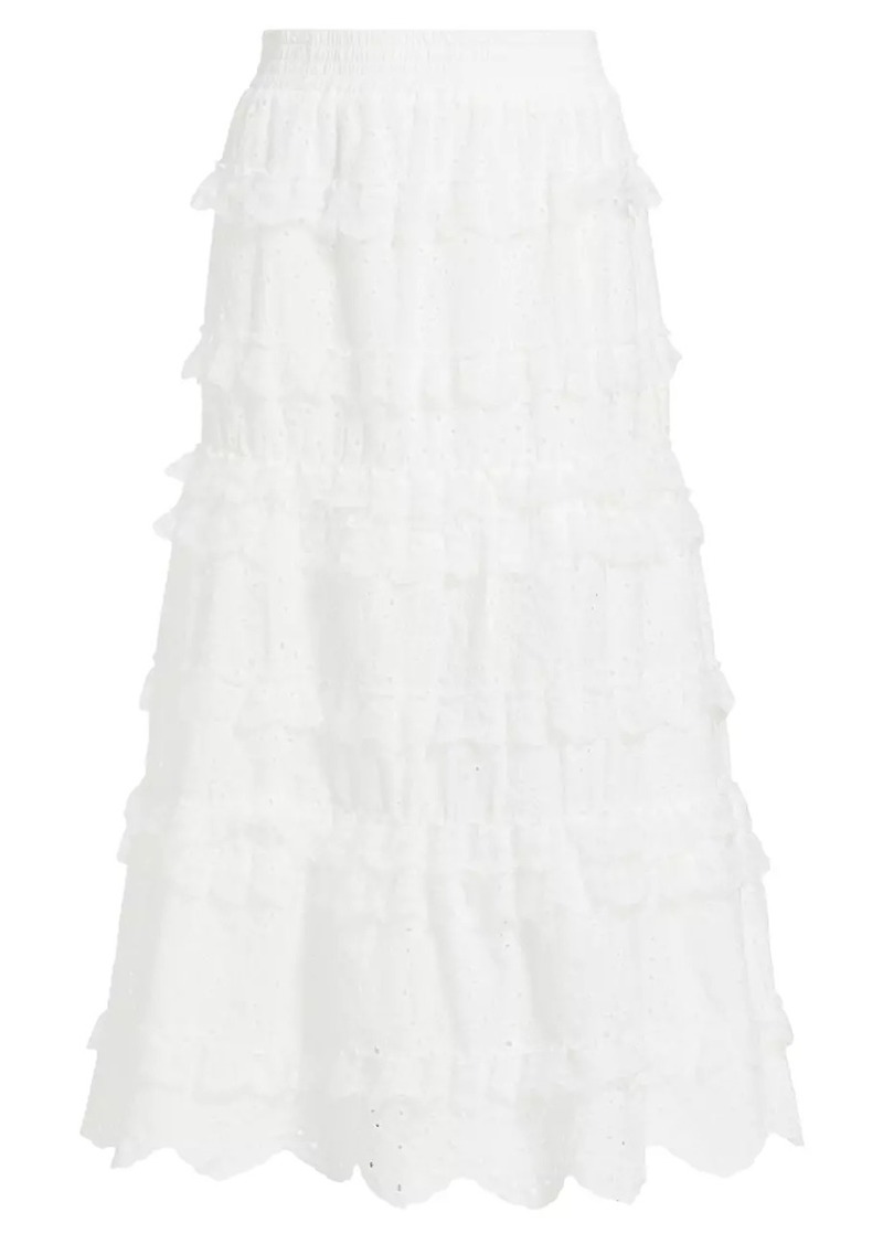 Line & Dot Charm Eyelet Cotton Tiered Midi Skirt