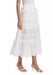 Line & Dot Charm Eyelet Cotton Tiered Midi Skirt