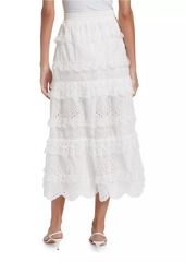 Line & Dot Charm Eyelet Cotton Tiered Midi Skirt