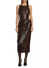 Line & Dot Safia Snake-Embossed Faux Leather Wrap Midi-Skirt