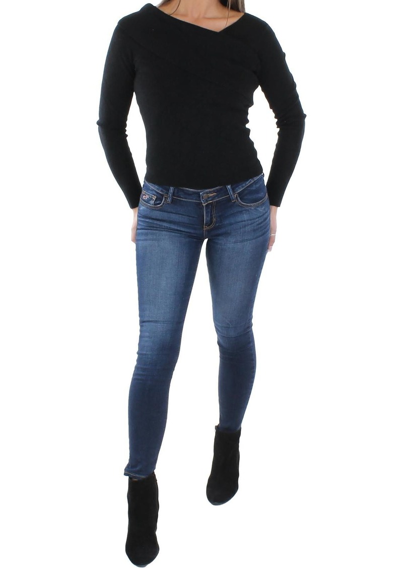 Line & Dot Womens Knit Cold Shoulder V-Neck Sweater