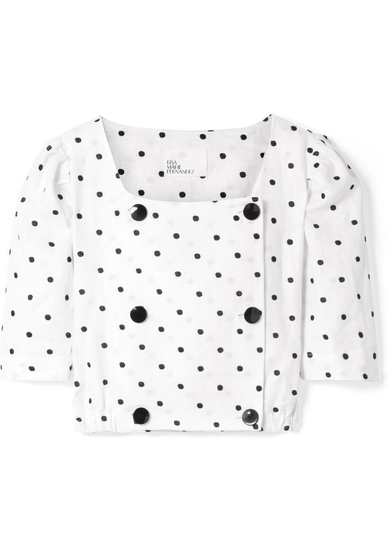 Lisa Marie Fernandez Diana Double-breasted Embroidered Polka-dot Linen Top
