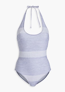 Lisa Marie Fernandez - Amber cotton-blend chambray halterneck swimsuit - Blue - 0