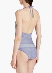 Lisa Marie Fernandez - Amber cotton-blend chambray halterneck swimsuit - Blue - 0