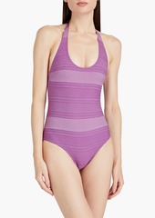 Lisa Marie Fernandez - Amber cotton-blend chambray halterneck swimsuit - Purple - 2