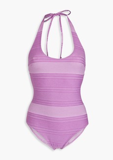 Lisa Marie Fernandez - Amber cotton-blend chambray halterneck swimsuit - Purple - 1