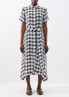 Lisa Marie Fernandez - Asymmetric Gingham Linen-blend Gauze Shirt Dress - Womens - Black White