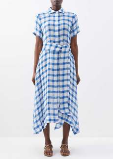 Lisa Marie Fernandez - Asymmetric Gingham Linen-blend Gauze Shirt Dress - Womens - Blue White