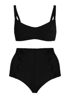 Lisa Marie Fernandez - Balconette Seersucker High-Waist Bikini - Black - 0 - Moda Operandi