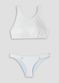 Lisa Marie Fernandez - Button-embellished perforated bikini - Blue - 1