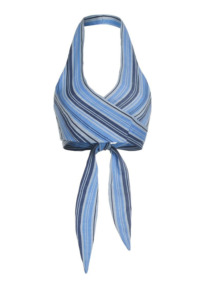 Lisa Marie Fernandez - Farrah Cropped Linen-Blend Halter Top - Blue - L - Moda Operandi