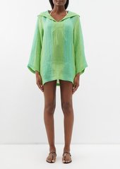Lisa Marie Fernandez - Hooded Striped Linen-blend Tunic - Womens - Green Multi