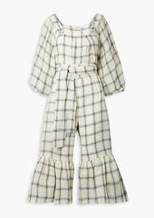 Lisa Marie Fernandez - Cropped belted checked linen jumpsuit - White - 2