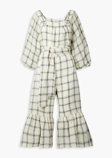 Lisa Marie Fernandez - Cropped belted checked linen jumpsuit - White - 2