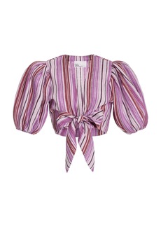Lisa Marie Fernandez - Pouf Tie-Detailed Linen-Blend Crop Top - Stripe - 4 - Moda Operandi