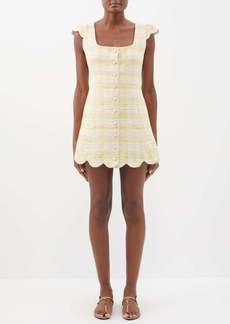 Lisa Marie Fernandez - Scalloped Cotton-blend Tweed Mini Dress - Womens - Yellow Multi