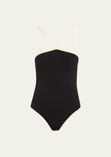 Lisa Marie Fernandez Crepe One-Piece Swimsuit with Contrast Piping