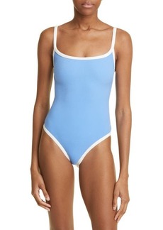 THE CORSET MAILLOT in WHITE & PALE BLUE PERFORATED BONDED – Lisa